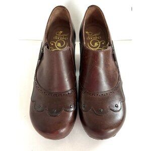 Dansko Nancy Brown Leather Booties Clogs Women 37 7M Dark Academia Classic Boots